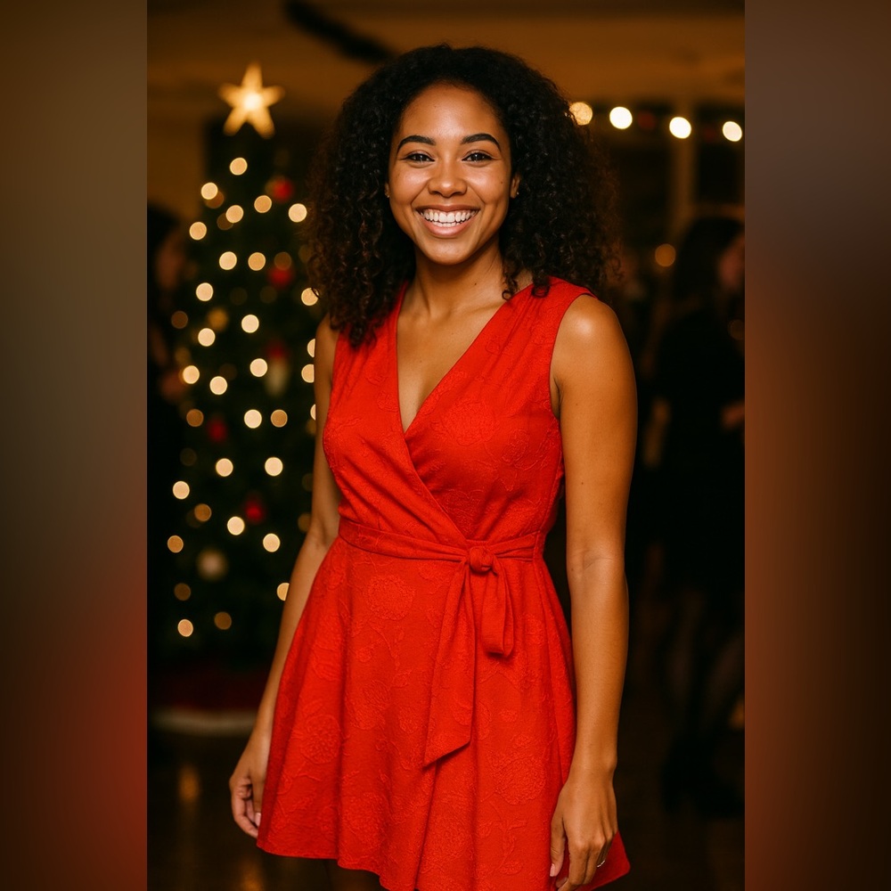 Premier Amor Red Wrap Sleeveless V Neck Dress- Size 4